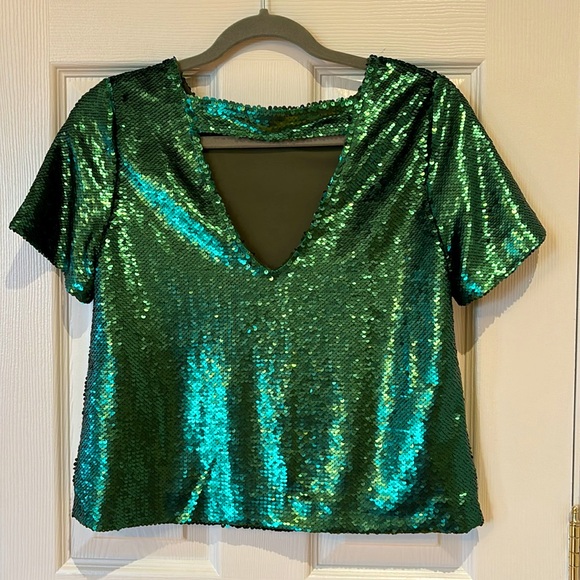 Green Sequin Blouse/Top Short sleeve by Icone - Picture 3 of 6